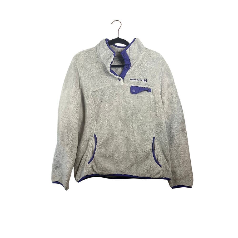 Free Country Gray w/purple detail Womens Fleece Pullover Sweater Size XL